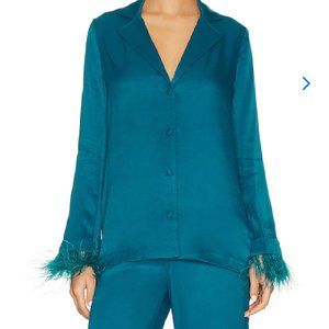 Lovers and Friends Trish Button-Down Top Shirt Blouse Ostrich Feather Size Small